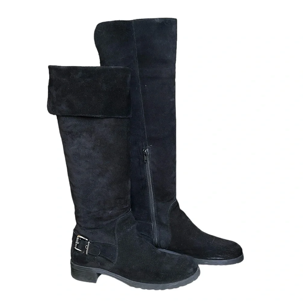 Danielle Italian Suede Over the Knee Flat Riding Boots Black, Size EU40  US 9.5